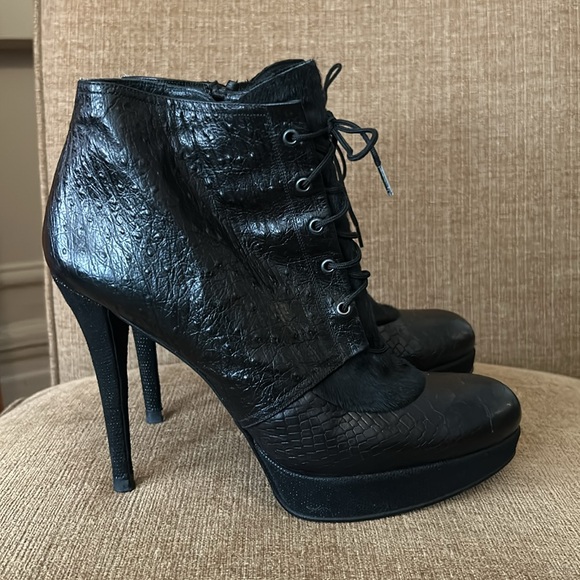 Stuart Weitzman leather & pony hair platform boots. - Picture 3 of 7
